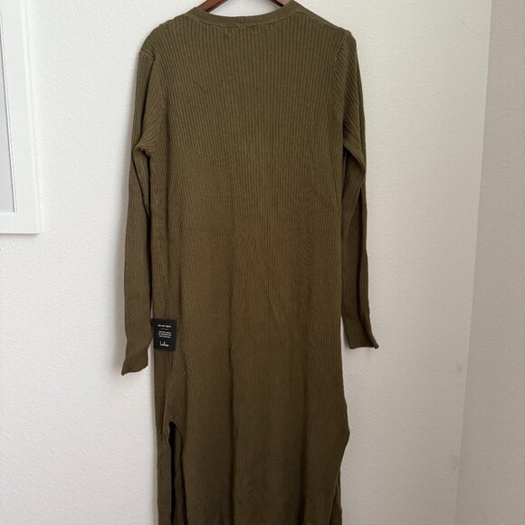 Lulus Layer Lover Olive Ribbed Knit Two-piece Dress & Cardigan Set Green - Picture 5 of 5